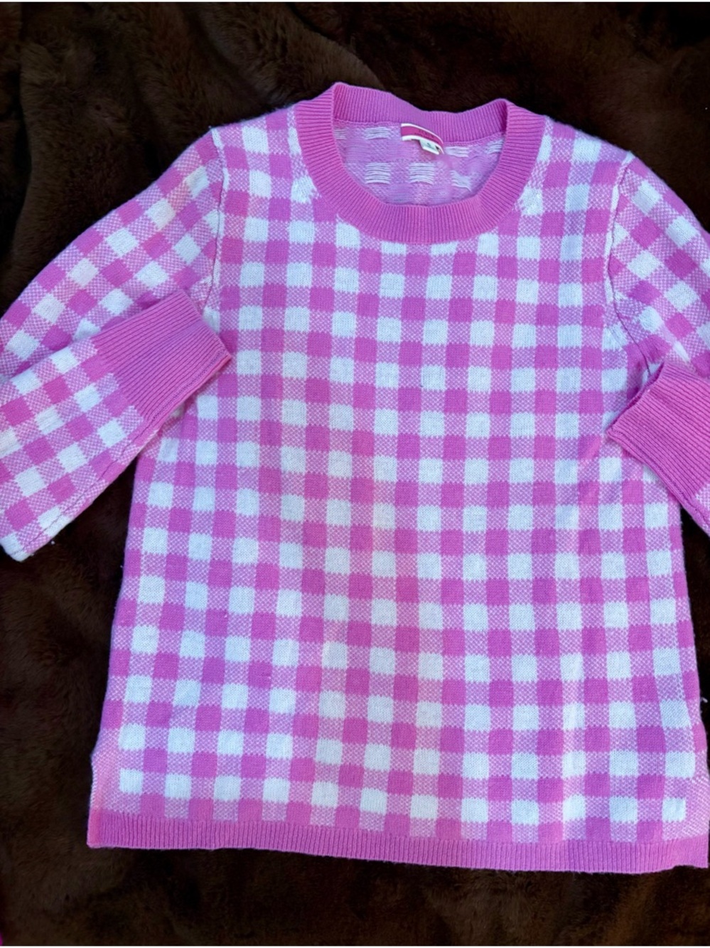 J. Crew  Cashmere Pink & White Gingham Sweater